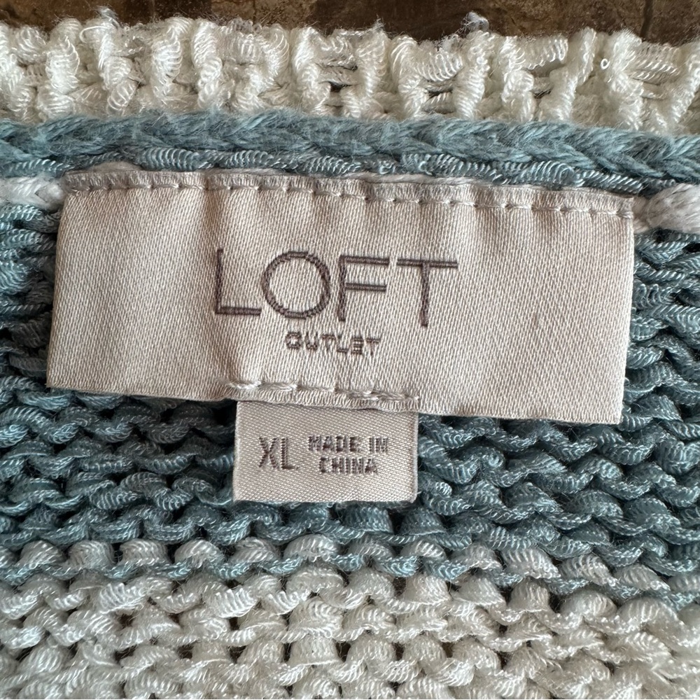 LOFT Blue and Cream Crew Neck Sweater - Picture 5 of 11